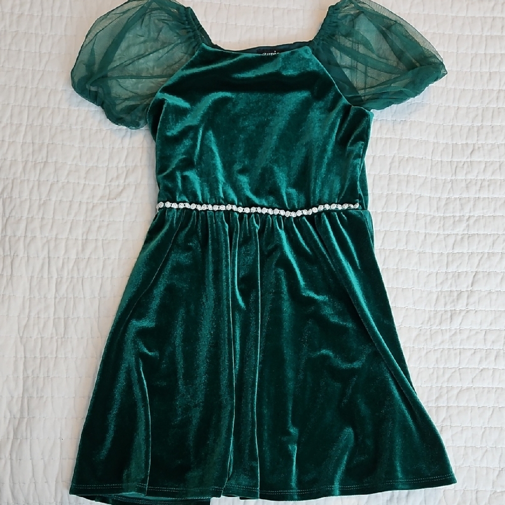 Zunie Teal Velvet Dress with Sheer Accents